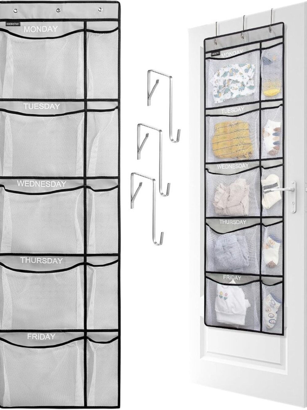 Weekly Kids Clothes Organizer - Day of Week School Clothing Organizer, Monday to